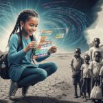 Young Ghanaian student with backpack and school supplies, representing access to education.